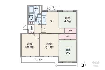 高槻塚原台ハイツ4号棟380万円：間取り図