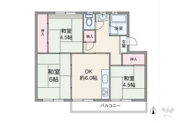 箕面如意谷住宅15棟498万円：間取り図