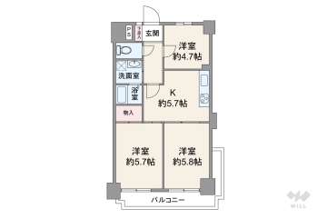 ライオンズマンション夕陽丘2280万円：間取り図