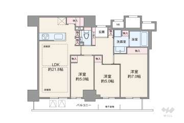 リバーガーデンタワー上町台筆ヶ崎9580万円：間取り図
