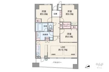 南堀江パークホームズ6480万円：間取り図