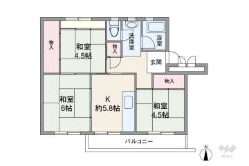 箕面如意谷住宅16棟550万円：間取り図