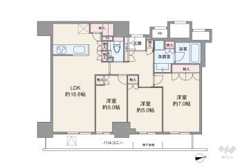 リバーガーデンタワー上町台筆ヶ崎9580万円：間取り図