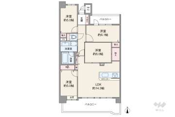 ライオンズガーデン一番町3180万円：間取り図