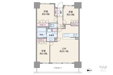 リバーガーデン四天王寺9680万円：間取り図