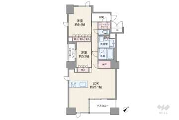 ユニハイム中之島堂島川タワーレジデンス12800万円：間取り図