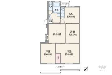 公社千里山田A団地A-8棟1100万円：間取り図