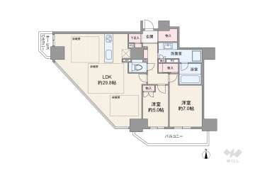 リバーガーデンタワー上町台筆ヶ崎12000万円：間取り図