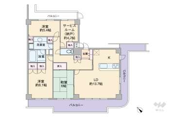 パークハウス猪名川壱番街B棟850万円：間取り図