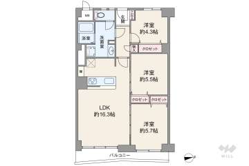 公社千里山田D団地A-2棟2590万円：間取り図