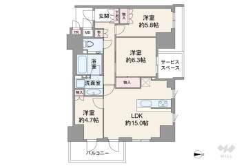 ジオタワー新町12200万円：間取り図