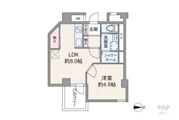 シャトル夕陽丘1880万円：間取り図