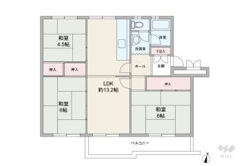 箕面粟生第２住宅23棟590万円：間取り図