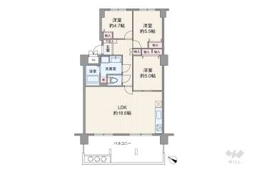 公社山田西第二次団地A-8棟2490万円：間取り図
