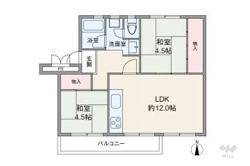 箕面粟生第２住宅15棟350万円：間取り図