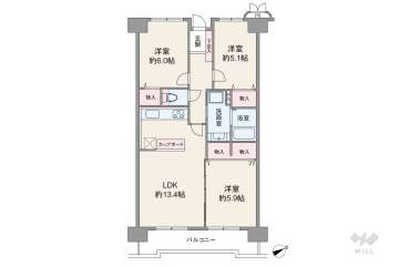 山田西C団地A-1棟2298万円：間取り図