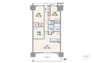 クレヴィア扇町公園6680万円：間取り図