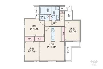 ヴェルドール住吉川3580万円：間取り図