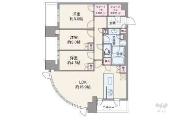 シエリアタワー中之島13000万円：間取り図