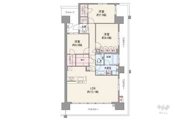 グリーンラグーナ甲子園 B棟5480万円：間取り図