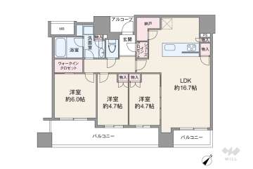 シエリアタワー中之島13480万円：間取り図