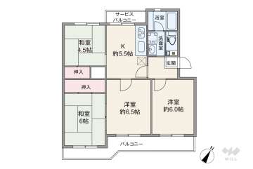 高槻塚原台ハイツ13号棟600万円：間取り図