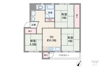 鶴甲コーポ14号館680万円：間取り図