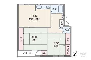 渦ヶ森コーポ19号館580万円：間取り図