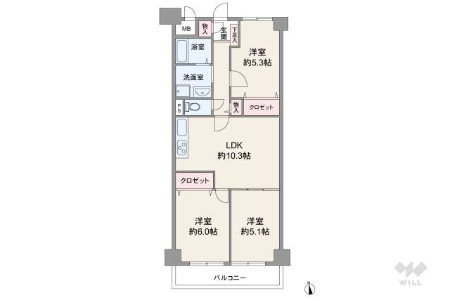 伊丹春日丘アーバンコンフォートB棟:間取り図面