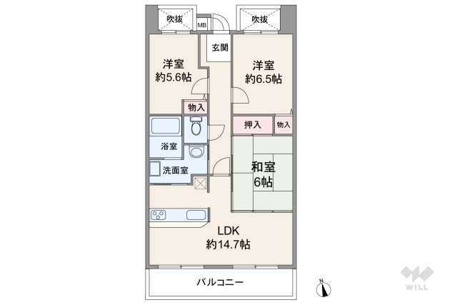 サンマンションアトレ北園田:間取り図面
