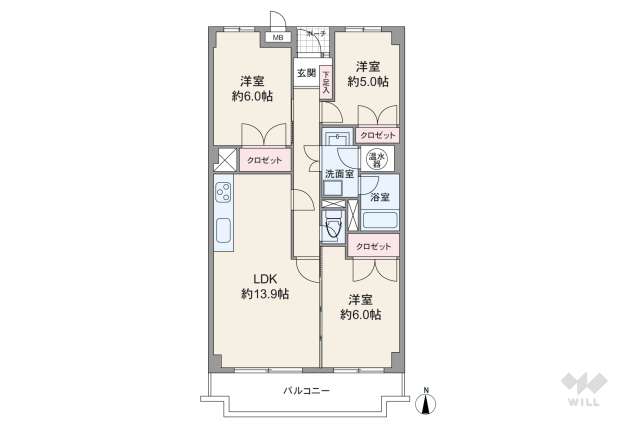 御影野村ハイツE棟:間取り図面