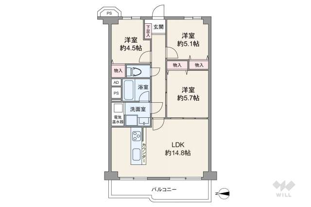 江坂江の木公園スカイハイツ:間取り図面