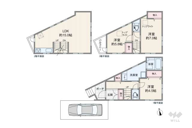 目黒区上目黒5丁目 一戸建て:間取り図面