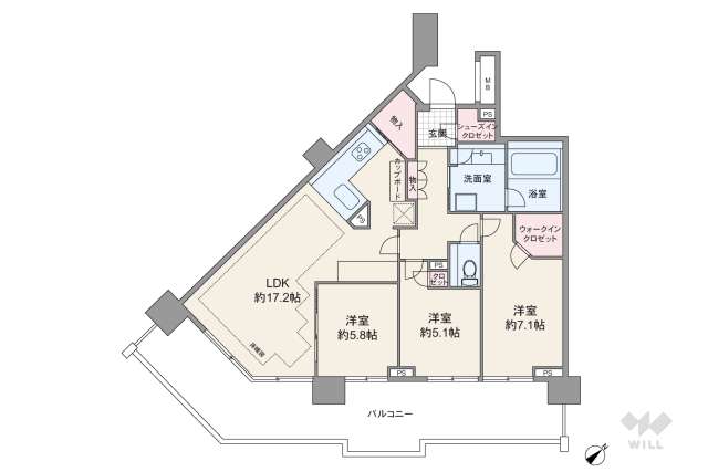 桜上水ガーデンズE棟:間取り図面