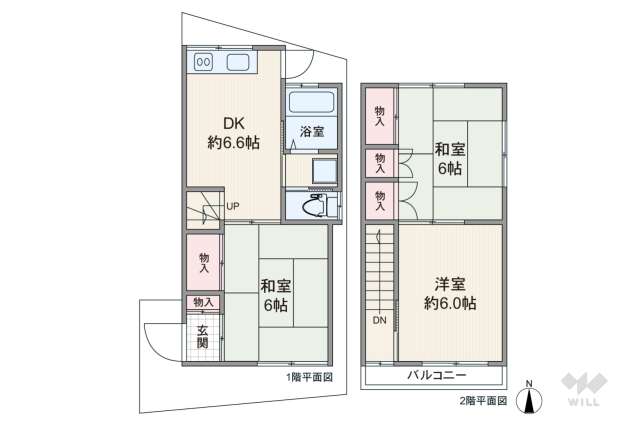 尼崎市武庫之荘本町3丁目 テラスハウス:間取り図面