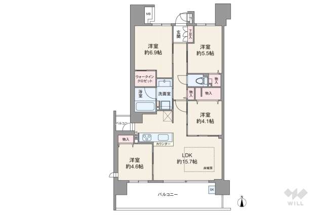 イニシア塚口(サウスフィールド):間取り図面