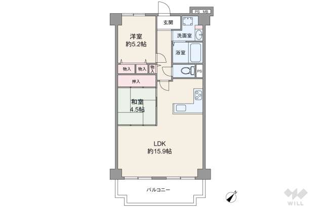 ジャルダン宝塚中山台弐番館B棟:間取り図面