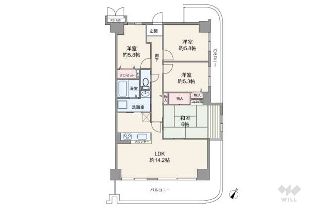ジャルダン宝塚中山台弐番館B棟:間取り図面