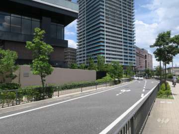 南側前面道路とマンション建物一部