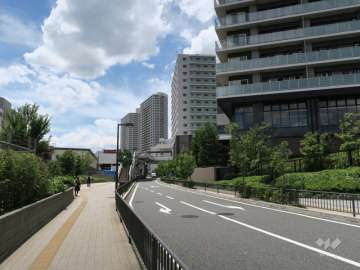 南側前面道路とマンション建物一部