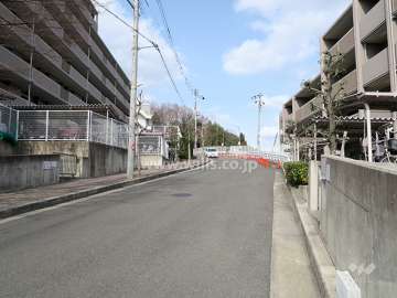 東側前面道路とマンション建物一部