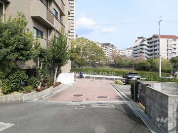 南側前面道路とマンション建物一部