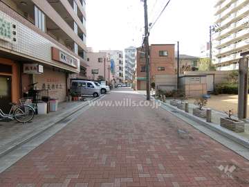 敷地南側の前面道路。インターロッキング舗装されています。