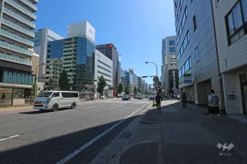 敷地西側の前面道路（北側から）