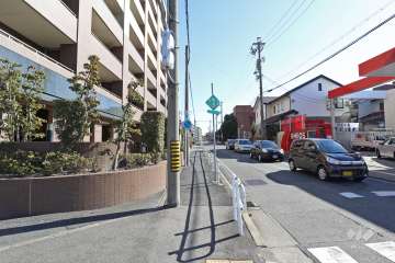 敷地南西側の前面道路（北西側から）