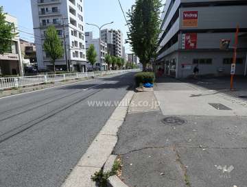 敷地東側の前面道路。片側二車線です。