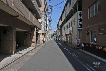 敷地南東側の前面道路（南西側から）