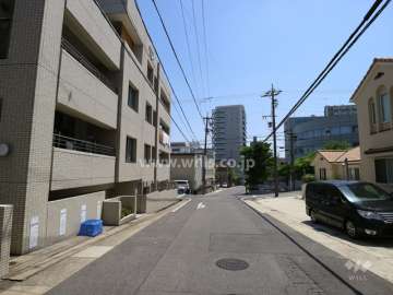 敷地の南西側前面道路（北西側から）