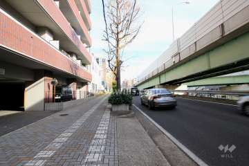 敷地南側の前面道路。幹線道路に面しています。