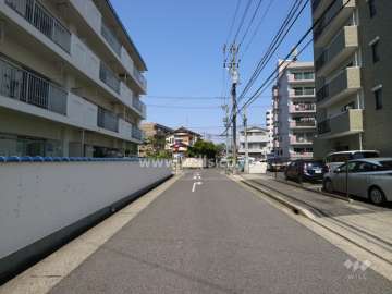 物件の北西側前面道路（南西側から）